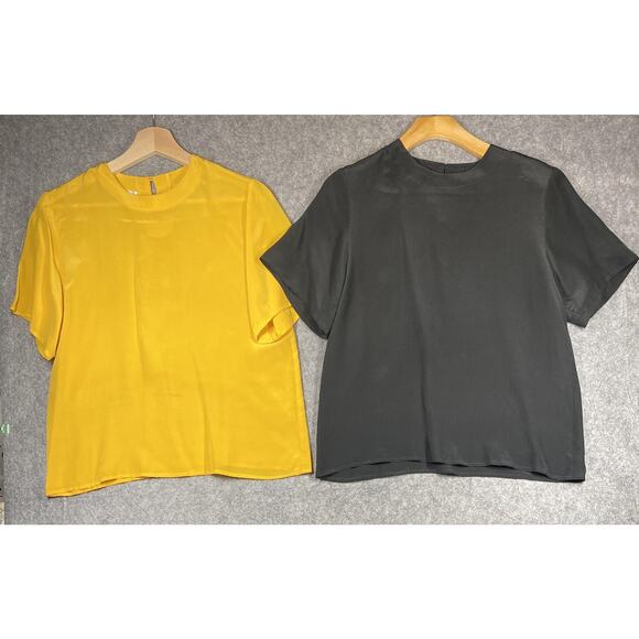 Nordstrom Focus Shirt Womens 10 Petite Short Sleeve Silk Blouse Top 2 Lot - Picture 1 of 16